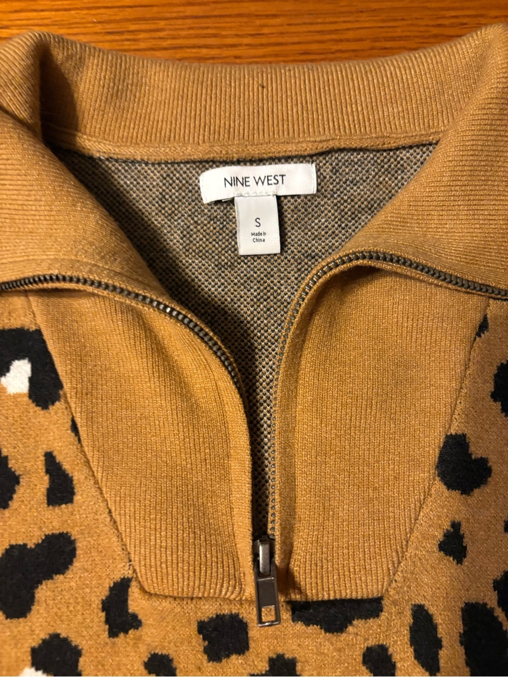 Nine West Leopard Print Quarter-Zip Sweater in Camel and Black small - Picture 2 of 7